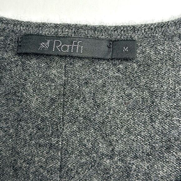 RAFFI Cashmere V-Neck Fringe Sleeve Boho Sweater Iron Gray Short Boxy Style M - Picture 9 of 10